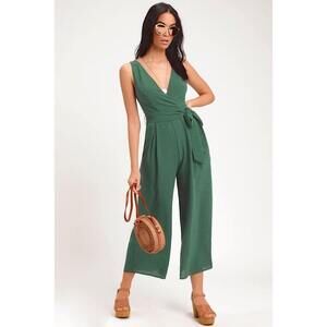 Lulus Lupita Washed Forest Green Sleeveless Culotte Jumpsuit - Size S